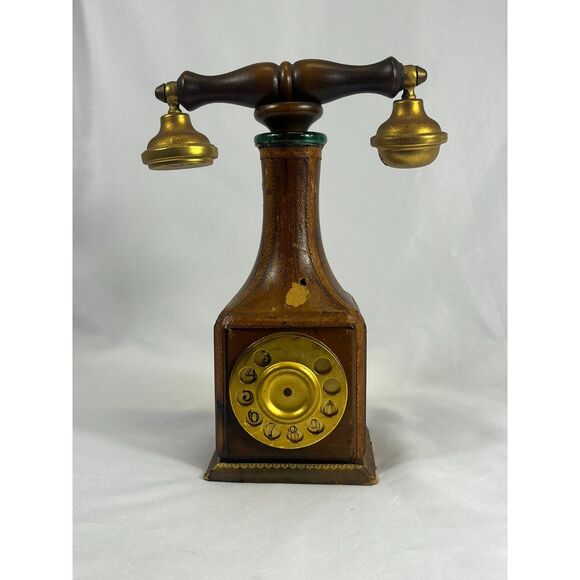 Rare Vintage Leather Wrapped Telephone Alcohol Decanter Bottle - Picture 1 of 11